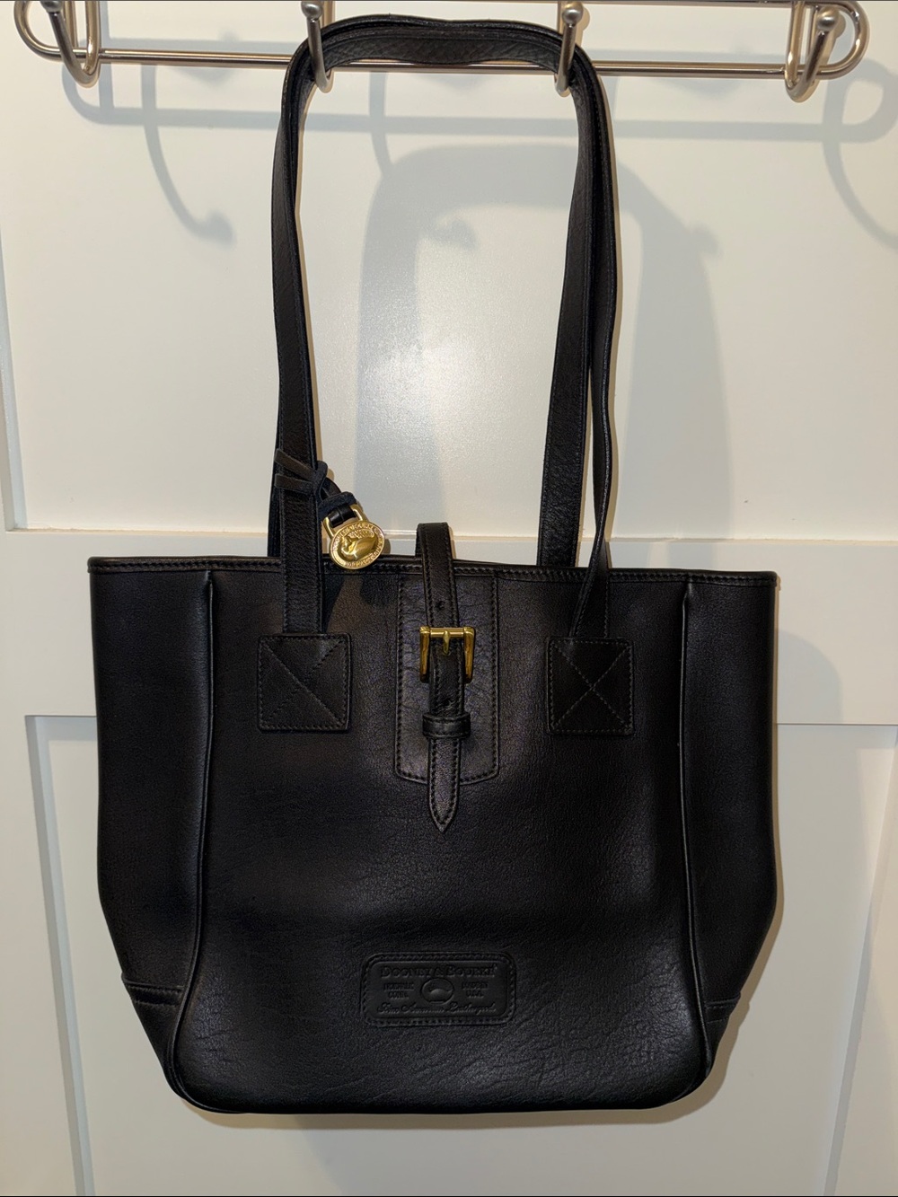 Dooney and Bourke Black Leather Tote with Gold Accent Hardware